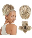 REECHO Hair Bun Claw Clip Messy Bun Hair Piece Short Ponytail Extension with Bendable Metal Wire Fake Bun Hair Pieces for Women - Dark Blonde with Golden Blonde Tail - Buy Online on GoSupps.com