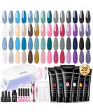 JEWHITENY 28 Colors Poly Extension Gel Nail Kit | All-in-One Gel Nail Enhancer with Lamp Base & Top Coats | Professional Nail Art Tools for Salon Quality Manicures - Buy Online on GoSupps.com