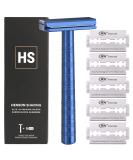 Henson Shaving Razor - Steel Blue Double Edge Safety Razor | 5 Spare Blades & 30 Precision | Reusable for Men & Women - Buy Online on GoSupps.com