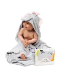 JM Organic Bamboo Hooded Baby Towel - Hypoallergenic, Absorbent - 35x35 - Perfect Baby Gift Set with Washcloth & Laundry Bag - Pink Elephant - Buy Online on GoSupps.com