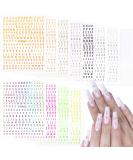 OIIKI 12 Sheets 3D Holographic Letters Nail Stickers - Fluorescent Color Self Adhesive Decals for Women Girls Nail Art - Style 1 - Buy Online on GoSupps.com