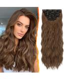 BARSDAR Clip In Extensions - 5 PCs Long Wavy Synthetic Hair Thick & Natural Dark Brown Mix Auburn 50 cm for Women & Girls - Buy Online on GoSupps.com