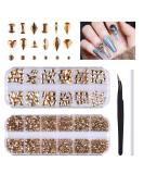 3120 Pcs Multi Shapes Champagne Gold Nail Art Rhinestones - EBANKU Crystal Gems for Nails, Crafts, and Shoes - Buy Online on GoSupps.com