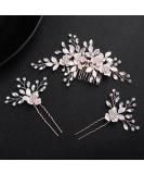 Rose Gold Floral Wedding Hair Comb Set with Crystal Accents - Perfect Bridal Hair Accessories - Buy Online on GoSupps.com