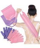 4 Pack Exfoliating Shower Bath Gloves Back Scrubber Set for Women Men Children - Skin Exfoliation and Cleansing - Stretchable Pull Strap Washcloth - Pink Purple - Buy Online on GoSupps.com