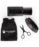 Starter Grooming Kit - Travel Bag Wooden Comb Brush & Mustache Scissors for Men - Buy Online on GoSupps.com