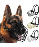 Budkas German Shepherd Metal Basket Muzzle for Medium Dogs - Adjustable Durable Leather Straps Safe for Chewing - Black Size L - Buy Online on GoSupps.com