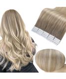FSHINE 55cm Double-Sided Adhesive Tape Hair Extensions - Brown to Ash Blonde & Platinum Blonde - 50g Real Hair #19/8/60 - Buy Online on GoSupps.com