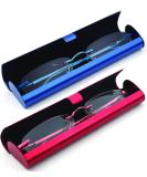 Newbee Fashion Portable Compact Reading Glasses - Slim Design Metal Rimless - 2 Pack (Blue & Red 2.75) - Lightweight Comfort Fit - International Shipping Available - Buy Online on GoSupps.com