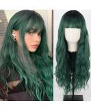MERISIHAIR Long Dark Green Wig with Bangs - Ombre Curly Synthetic Wig for Women | Perfect for Daily & Party Use - Buy Online on GoSupps.com