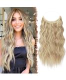 FESHFEN Invisible Wire Hair Extensions with Transparent Wire Adjustable Size with Clips Synthetic Hair Piece Long Wavy Secret Headband Hairpieces for Women 16 Inch Dark Golden Mix Beige Blonde - Buy Online on GoSupps.com