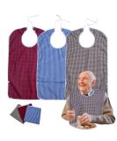 Washable Adult Bibs 3PK - Reusable Waterproof Clothing Protectors with Crumb Catcher - Large Feeding Bibs for Adults in Red, Brown, and Blue Plaid - Buy Online on GoSupps.com