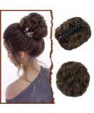 Sofeiyan Claw Clip Messy Bun Hair Piece - Wavy Curly Chignon Ponytail Extension in Dark Brown/Light Auburn - Buy Online on GoSupps.com