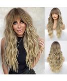 HAIRCUBE Ombre Brown & Blonde Long Curly Wig with Bangs - Heat-Resistant Synthetic Wig for Fashionable Women | Natural Appearance - Buy Online on GoSupps.com