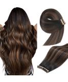 YDDM Tape-In Extensions | 20Pcs Real Human Hair 55cm Natural Black & Chestnut Brown - Invisible Hair Extensions 1b/1b/6# 22inch - Buy Online on GoSupps.com