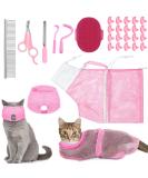 9-Piece Cat Bathing Set - Anti Bite & Scratch Grooming Bag, Brush, Comb, Muzzle, Nail Clipper, File, Tick Tool - Pink - Buy Online on GoSupps.com