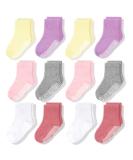 CozyWay Kids Non Slip Cotton Crew Socks - 12 Pairs | Anti Skid Grips | for Toddler Boys & Girls 3-5 Years | Striped & Solid Colors - Buy Online on GoSupps.com