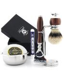 6 Pc Men's Shaving Kit - 5 Edge Razor Silver Tip Badger Brush Stand Soap & Bowl - Perfect Grooming Set for Men | International Shipping Available - Buy Online on GoSupps.com