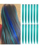 FC SWS 12 Colored Clip-In Hair Extensions - 21 Inch Heat-Resistant Synthetic Hair for Women & Girls - Multi-Colored Turquoise Blue-Green Party Highlights - Buy Online on GoSupps.com