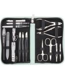 Three Swords 16 pcs Manicure Pedicure Set 'Cinisello' | High-Quality Mint Synthetic Leather Nail Case | Complete Hand & Foot Care Tools - Buy Online on GoSupps.com