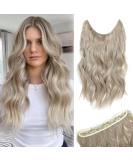 Invisible Wire Hair Extension Clip in Natural Wavy Synthetic Hair - 16 inch Pearl Platinum Blonde - Adjustable Size - Secret Hair Piece for Women - Buy Online on GoSupps.com