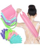 Breling Exfoliating Back Scrubber Set - 8 Pieces | Shower Gloves for Women, Men & Children | Stretchable Pull Strap Washcloth | Pink, Purple, Blue, Green - Buy Online on GoSupps.com
