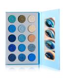 Delanci Space Blue Eyeshadow Palette | 15 Glitter & Matte Shades | Waterproof Pressed Pigment for Dramatic Holiday Makeup - Buy Online on GoSupps.com