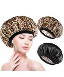Double-Sided Satin Hair Hood Bonnet - 2-Piece Sleep Cap for Women & Girls | Soft Breathable Nighttime Hair Protection (Black & Leopard) - Buy Online on GoSupps.com