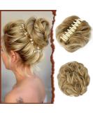 Sofeiyan Claw Clip Messy Bun Hair Piece | Wavy Curly Chignon Ponytail Extension in Dark Blonde/Bleach Blonde Mix - Buy Online on GoSupps.com