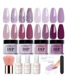 AZUREBEAUTY Dip Powder Nail Kit - Fall Winter Dark Purple & Lilac Glitter | 4 Color Starter Set with Base/Top Coat & Activator for DIY French Art Manicure - Buy Online on GoSupps.com