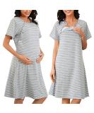 Sykooria Women's Maternity Nightdress | Nursing Nightgown | V Neck Pajama Tops | Soft Loungewear for Pregnant Women - Stripe Light Grey XL - Buy Online on GoSupps.com