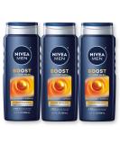NIVEA MEN Boost 3-in-1 Body Wash - Citrus Scent & Caffeine Enriched for Face Body & Hair | 16.9 Fl Oz | International Shipping Available - Buy Online on GoSupps.com