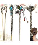 Elegant Benaton 4-Piece Vintage Chinese Hair Needle Set | Antique Bronze Hairpins for Women | Decorative Hairstyle Accessories for Celebrations & Daily Use - Buy Online on GoSupps.com