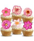 PreCut Gorgeous Pink Flowers Edible Wafer Paper Cupcake Cake Dessert Toppers Birthday Party Wedding Decorations (Flowers) - Buy Online on GoSupps.com
