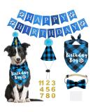 JOTFA Dog Birthday Party Supplies Plaid Dog Birthday Boy Bandanas with Dog Birthday Party Hat Bow Tie Birthday Number for Small Medium Large Dogs Pets (Light Blue) Bandana & Hat & Bow Tie & Number & Banner Light Blue - Buy Online on GoSupps.com