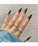 Justotry 24 Pieces Black Stiletto Nails - Gradient French Press On Almond Fake Nails for Women | Perfect for Nail Art - Buy Online on GoSupps.com