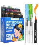 ARTISTRO Watercolor Brush Pens Set - 48 Vibrant Colors + 2 Water Brushes | Real Brush Tips for Artists, Adults, Illustrations, Calligraphy & Watercolor Effects - Buy Online on GoSupps.com