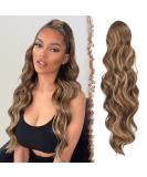 60cm Synthetic Wavy Curly Ponytail Hair Extension for Women - Honey Blonde & Light Brown Mix - Buy Online on GoSupps.com