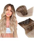 LAAVOO Real Hair Extensions Clip 40cm - Remy Ombre Blond Light Brown Balayage Dark Ash Blond - 105g/7 Pieces for Effortless Volume & Length - Buy Online on GoSupps.com