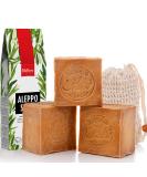 Natura Germania 3x each approx. 200 gr (approx. 600 gr) original Aleppo soap set 90% olive oil / 10% laurel oil + sisal soap bags |Known from the public law - natural soap - Buy Online on GoSupps.com