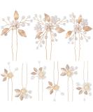 ANCIRS 9 Pack Gold Pearl Bridal Wedding Hair Pins - Leaf Style Rhinestone Flower Accessories for Women & Girls Wedding Hairstyles - Buy Online on GoSupps.com