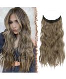 FESHFEN Invisible Wire Hair Extensions with Transparent Wire Adjustable Size with 2 Secure Clips Synthetic Hair Piece Long Wavy Secret Headband Hairpieces for Women 20 inch Brown Blonde - Buy Online on GoSupps.com