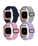 4 Pack Stretchy Bands for Fitbit Versa 2 - Adjustable Elastic Nylon Straps for Versa Smartwatch - Dark Blue/Light Gray/Pink/Light Purple - Buy Online on GoSupps.com