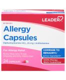 Leader Antihistamine Allergy Relief - Diphenhydramine HCl 25mg Capsules 24 Count (Pack of 5) - Fast-Acting International Shipping Available - Buy Online on GoSupps.com
