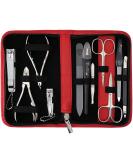 Three Swords Germany 11 PC Manicure Set Spezia | Red Real Leather Nail Kit with Scissors Tweezers & Glass Files - Buy Online on GoSupps.com