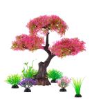 Aquarium Artificial Plastic Plants Decoration, Pink Cherry Blossom Tree & Grass Aquarium Decor, Goldfish Tank Decorations Set, Betta Fish Tank Hides Complete Tree Decoration Accessories Kit(Pink - Buy Online on GoSupps.com