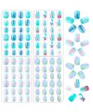 96 pieces girls on pressing nails full cover short fingernails Artificial nail tips for children false fingernails children nail art decoration (blue theme) - Buy Online on GoSupps.com