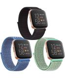 Pack 3 Nylon Loop Bands Compatible with Fitbit Versa 2  Fitbit Versa Lite  Fitbit Versa Band  Soft Adjustable Breathable Replacement Band for Women Men (Black Sand+Green+Blue) - Buy Online on GoSupps.com