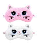 Sleep Mask for Children - 2-Pack Soft Plush Eye Covers | Cute Animal Designs for Girls & Boys | Pink & White Cat | Travel Nap & Party Accessories - Buy Online on GoSupps.com
