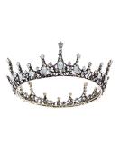 Sweetv Crystal Baroque Queen Crown - Vintage Princess Tiara for Wedding, Prom, Halloween - Opal Costume Hair Accessory for Women & Girls | Penelope Black Gold - Buy Online on GoSupps.com